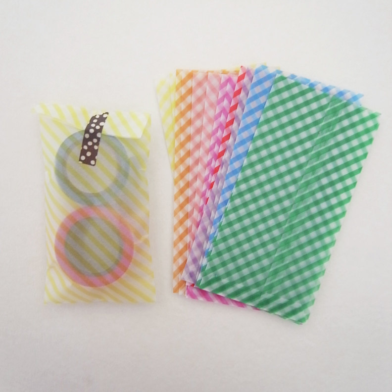 Set Of Handmade 12 Stripe Pastel Glassine Envelopes Bags - - 14cm X 7cm Perfect For Small Card And Coin